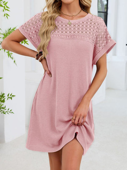 Lace Round Neck Short Sleeve T-Shirt Dress
