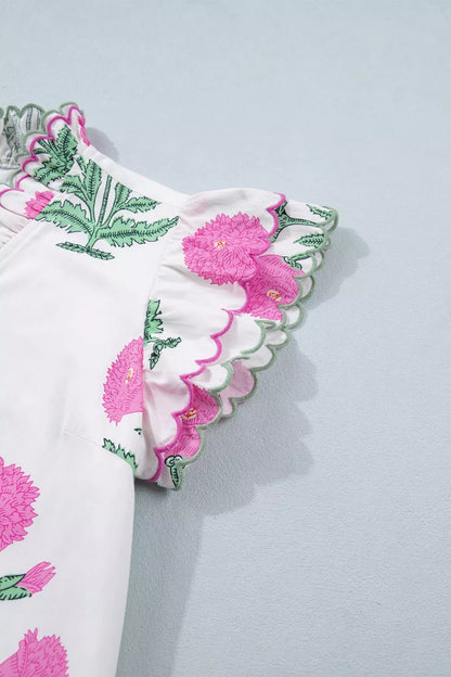 Floral Print Ruffle Trim Casual Mini Dress