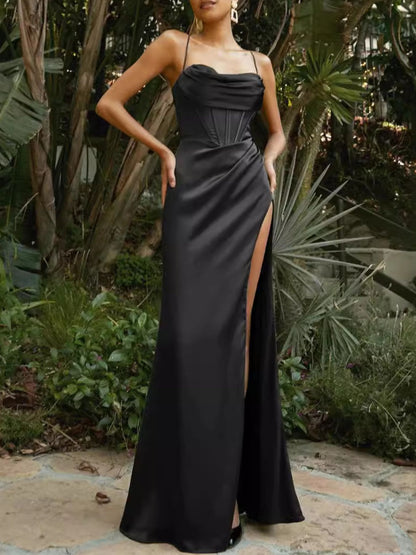 Satin High-Slit Cami Maxi Dress