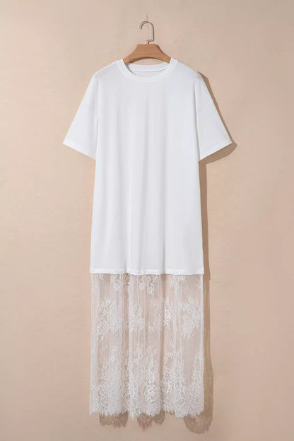 Lace Patchwork Casual T-Shirt Dress