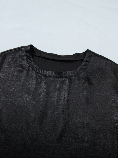 Metallic Round Neck Cap Sleeve Tee