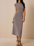 Striped Cap Sleeve Bodycon Midi Dress