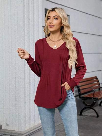 V-Neck Long Sleeve Relaxed Fit T-Shirt