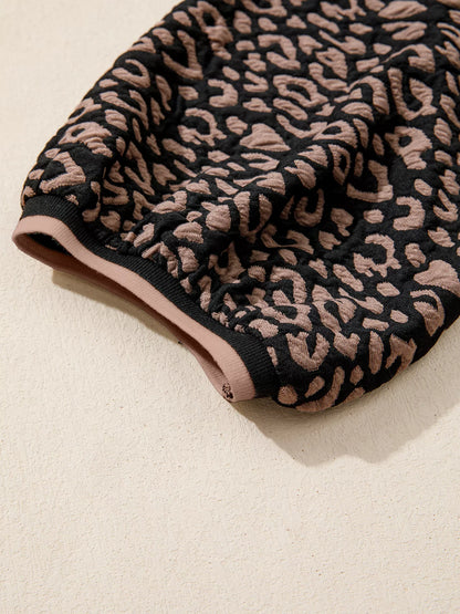 Leopard Print Bubble Sleeve Shift Mini Dress