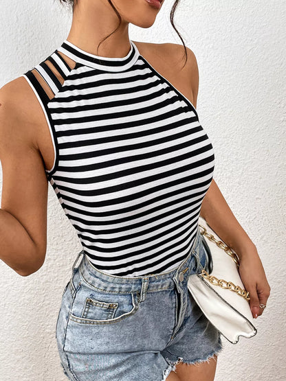 Striped Cutout Shoulder Cami