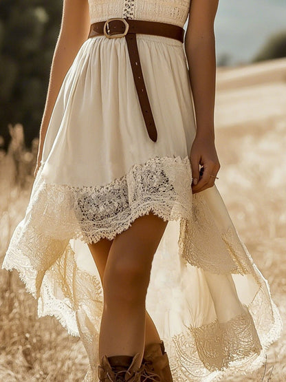 Full Size Lace Trim High-Low Dress Plus Size
