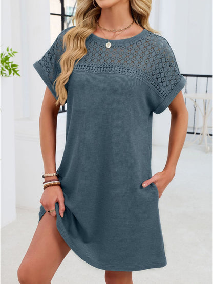 Lace Round Neck Short Sleeve T-Shirt Dress