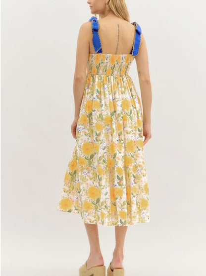 Floral Print Tie-Shoulder Midi Dress
