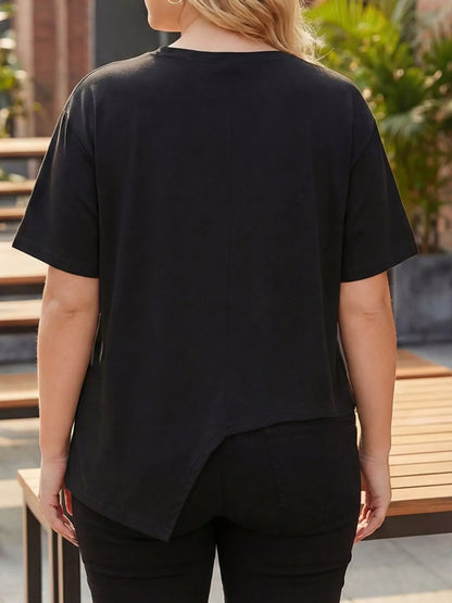 Plus Size Asymmetrical Button Decor Short Sleeve T-Shirt