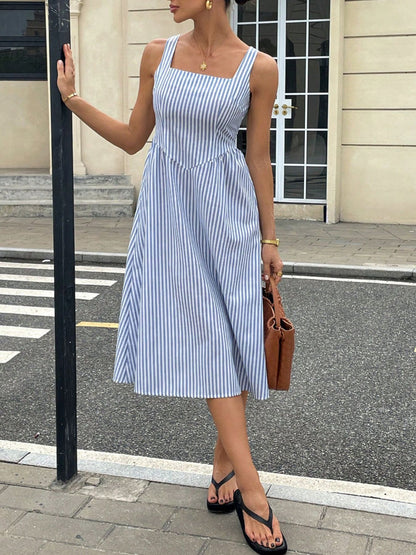 Striped Square Neck Midi Dress