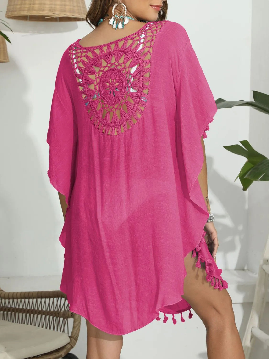 Tassel Crochet Round Neck Cover-Up