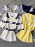 Striped Knit Polo Collar Top