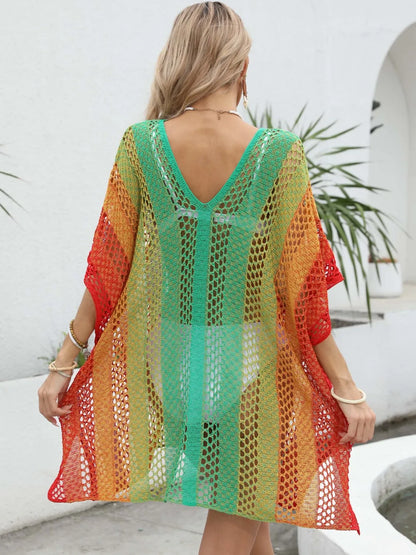 Rainbow Gradient Crochet Beach Cover Up