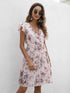 Pleated Floral Print Ruffle Sleeve Dress
