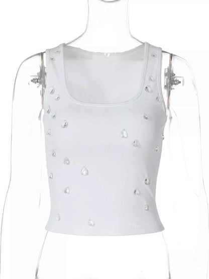 Bead Embellished Square Neck Tank