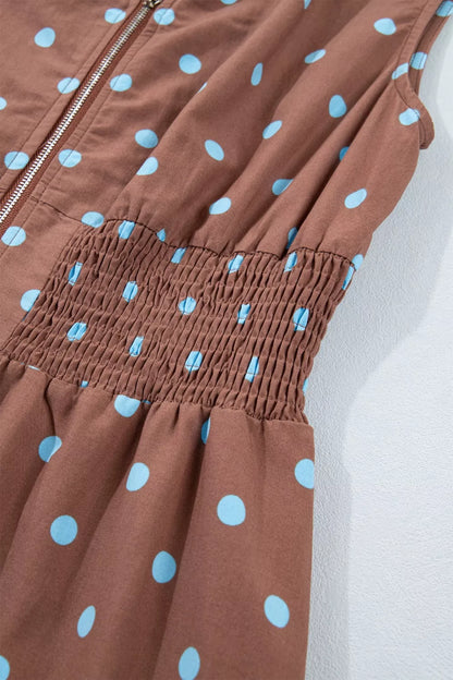 Polka Dot Zipper Front Midi Dress