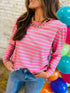 Stripe Textured Knit Round Neck Puff Sleeve Top