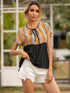 Ivy Lane Striped Tie Neck Short Sleeve Blouse