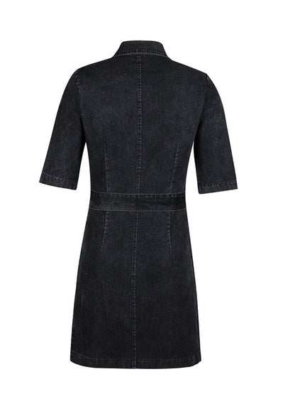 Zipper Front Short Sleeve Denim Dress