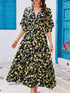 Printed V-Neck Ruffle Hem Flowy Midi Dress