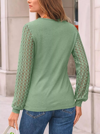 Lace Sleeve Crew Neck T-Shirt