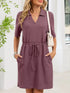 Casual Knit Polo Collar Drawstring Waist Dress