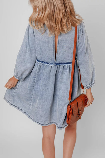 Vintage Wash Denim Dress with Pockets