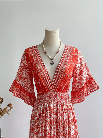 Floral Deep V-Neck Dress