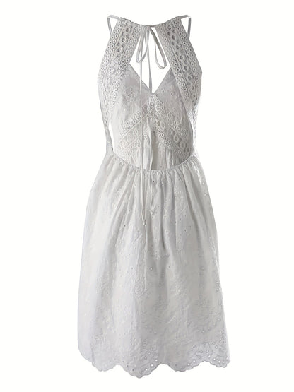 Eyelet Lace V-Neck Mini Dress
