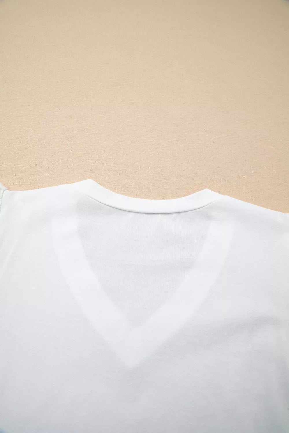 Eyelet Embroidered Flutter Sleeve Patchwork V Neck Tee
