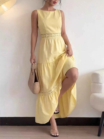Lace Trim Sleeveless Tiered Maxi Dress