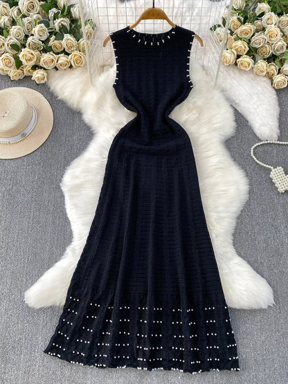 Textured Knit Sleeveless Midi Dress