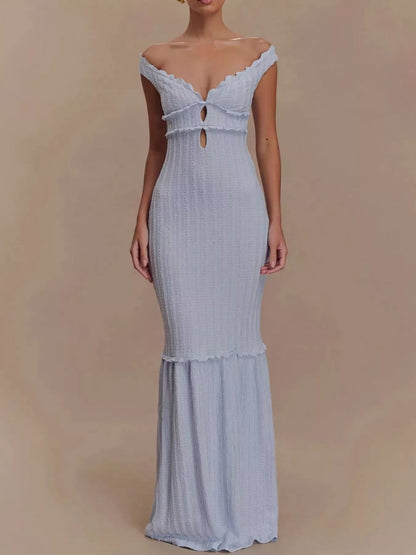 Frill Off-Shoulder Knit Maxi Mermaid Dress