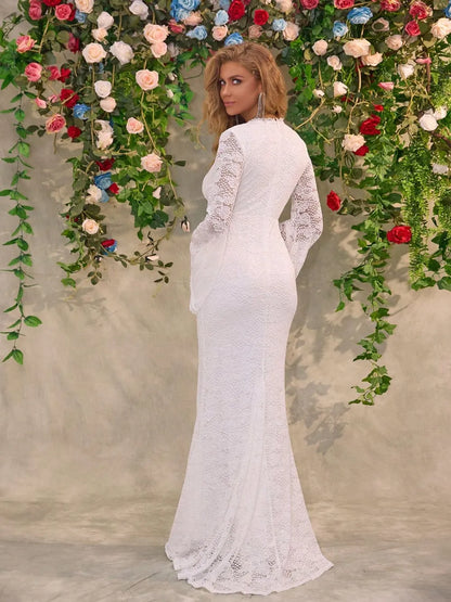 Lace Surplice Flare Sleeve Maxi Dress