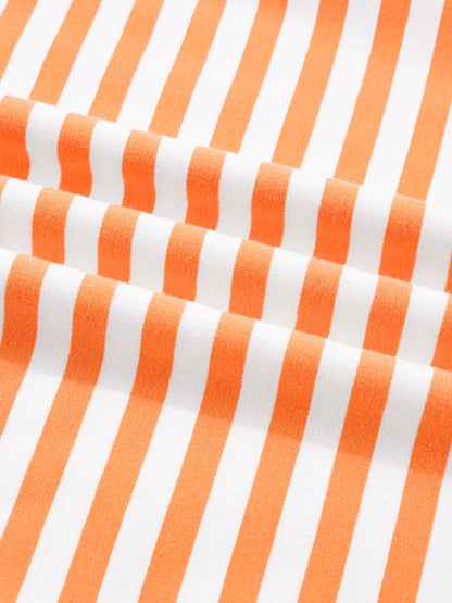Stripe 3/4 Sleeve Exposed Seam Patchwork Pullover Top