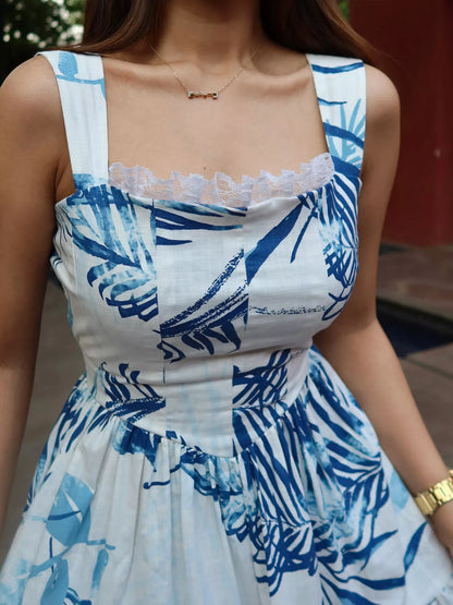 Tropical Print Tiered Maxi Dress