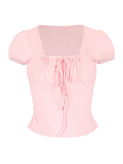 Tie-Front Puff Sleeve T-Shirt