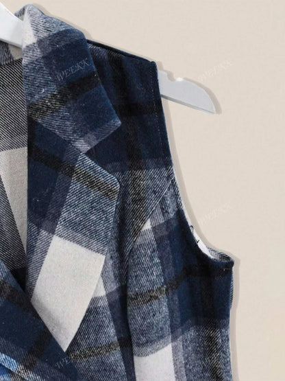 Plaid Double-Breasted Sleeveless Blazer Dress