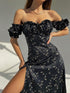 Full Size Floral Print Off-Shoulder Slit Dress Plus Size