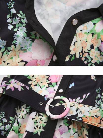Floral Print Ruffle Sleeve Midi Dress
