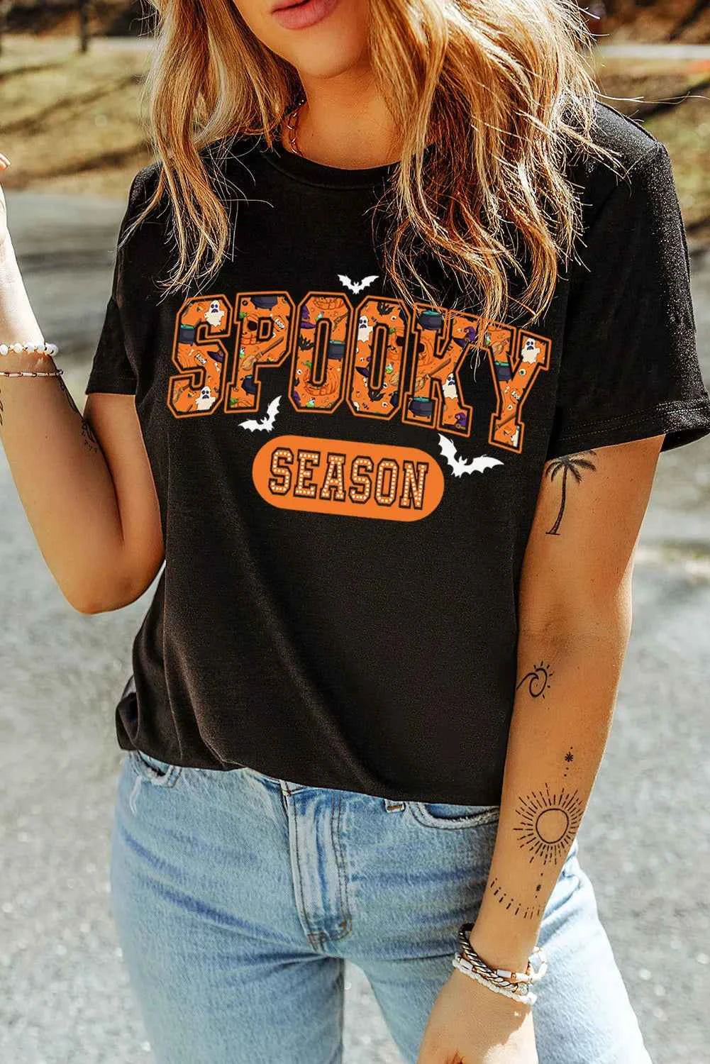 SPOOKY SEASON Round Neck Short Sleeve T-Shirt - Lojy Shop