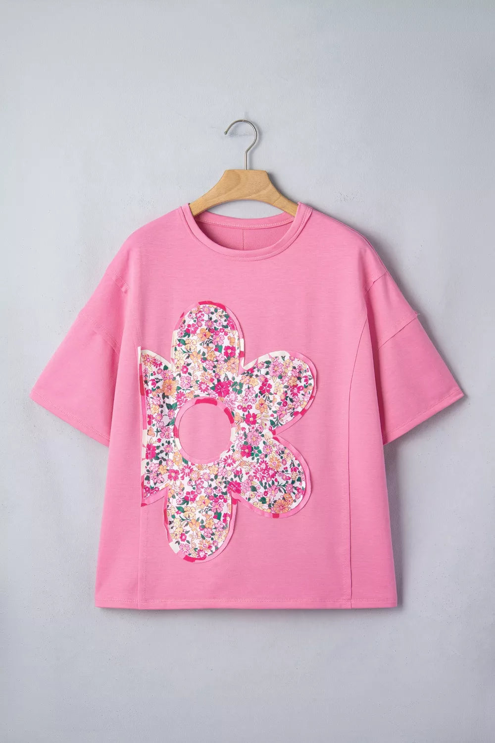 Flower Patched Round Neck Tunic T-Shirt
