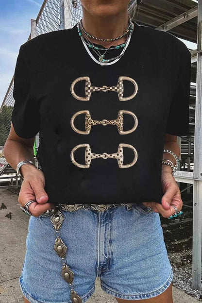 Western Horse Bit Printed Relaxed T Shirt