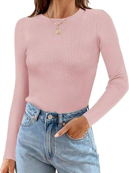 Ribbed Knit Slim Fit Long Sleeve T-Shirt