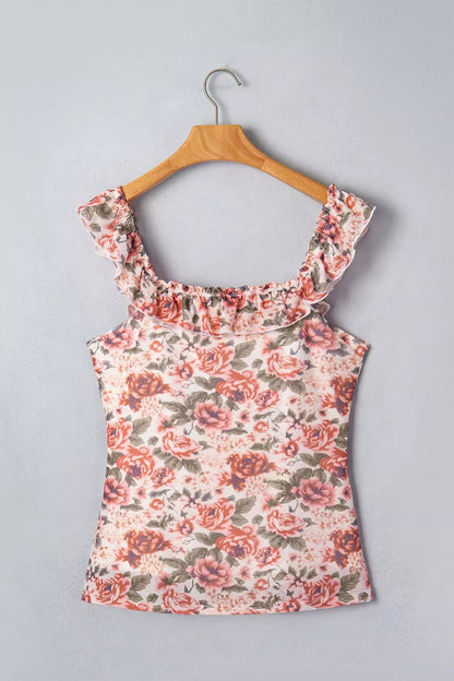 Floral Print Ruffle Trim Tank