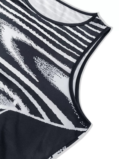 Plus Size Sleeveless Bodycon Maxi Dress with Abstract Print