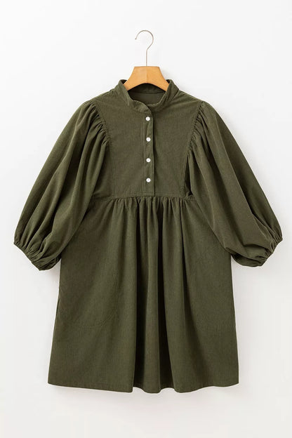 Corduroy Button-Down Babydoll Dress