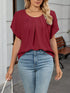Elegant Pleated Flowy Short Sleeve Blouse