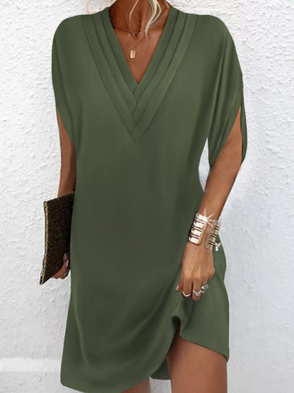 Full Size V-Neck Slit Sleeve Mini Dress Plus Size