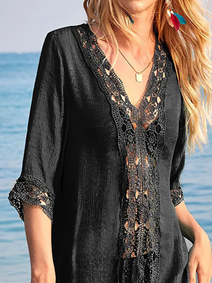 Lace Trim V-Neck Cover-Up